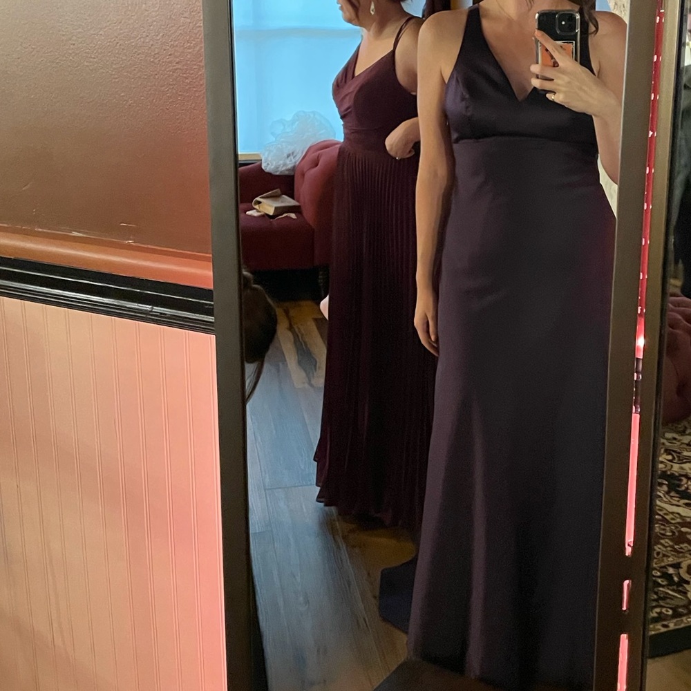 Art Deco Satin Open Back Deep Purple Formal Prom Wedding Bridesmaid - Picture 12 of 13